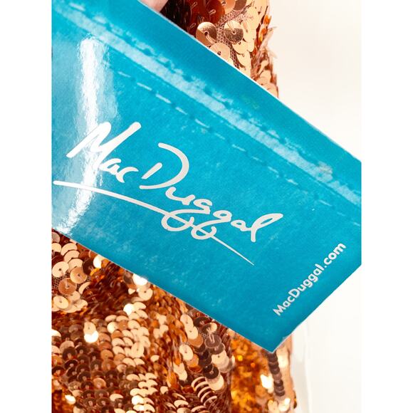 MAC DUGGAL Dress Size 14 Evening Gown Sequin Copper One Shoulder Metallic - Picture 3 of 9